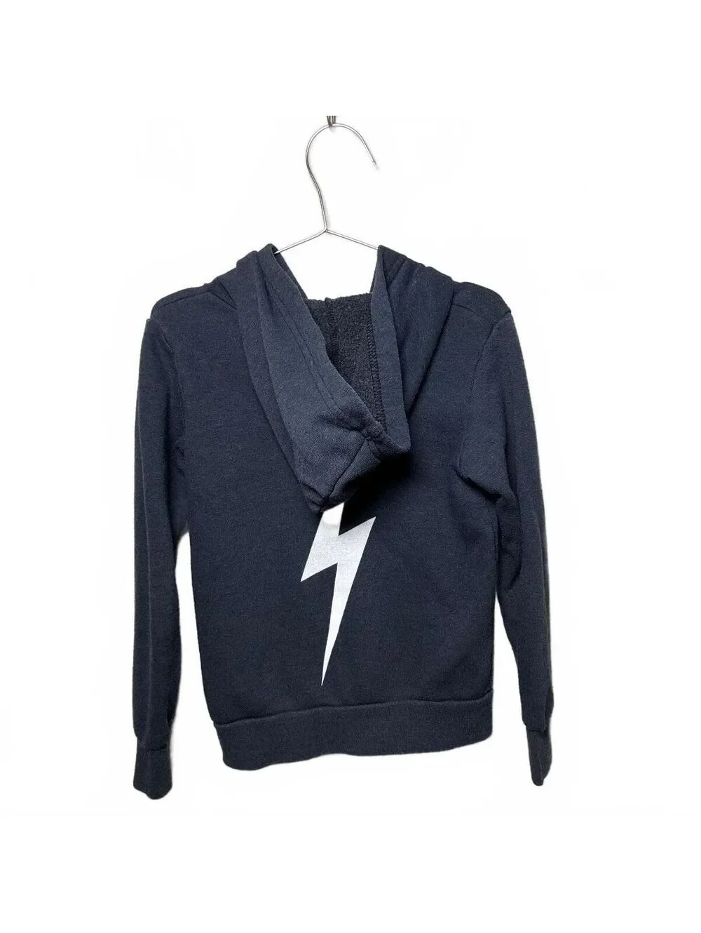 Kids Size 4 Aviator Grey Zip-Up Hoodie with White Lightning Bolt